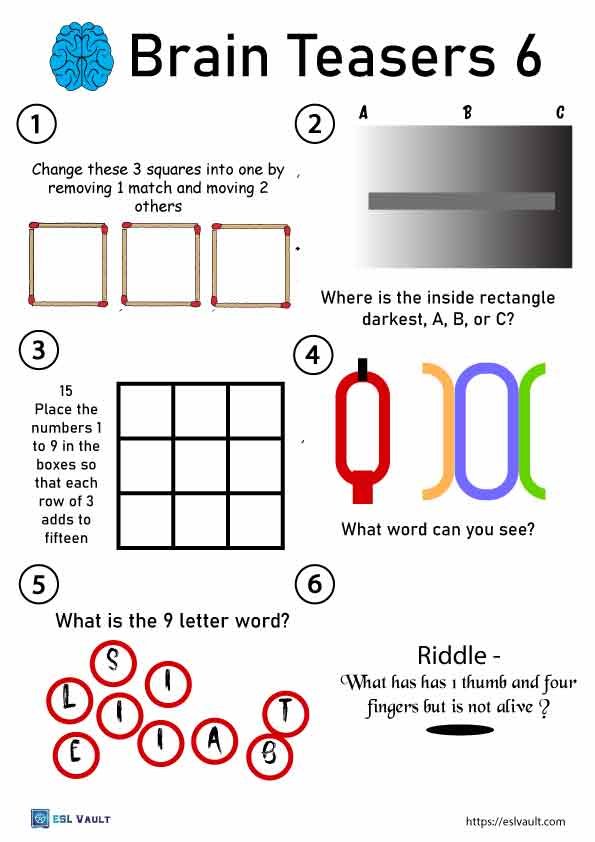 49 Free Printable Brain Teasers With Answers Esl Vault