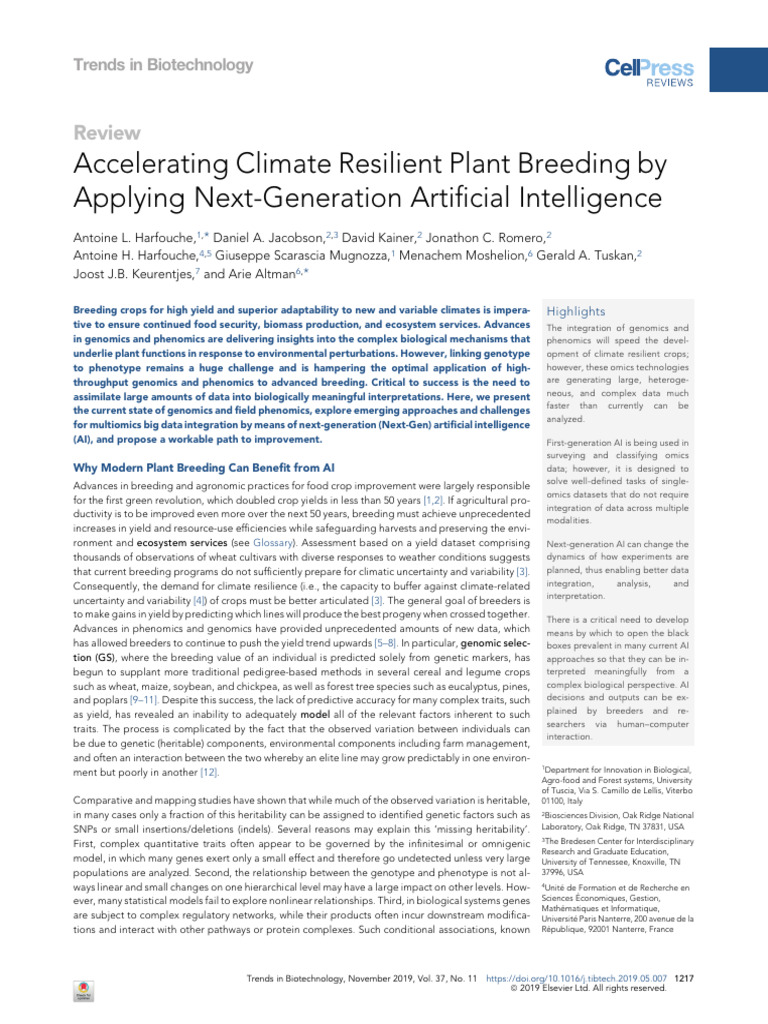 Accelerating Climate Resilient Plant Breeding By Applying Next Generation Artificial Intelligence Trends In Biotechnology Accelerating Climate Resilient Plant Breeding By Applying Next Generation Artificial Intelligence Trends In Biotechnology
