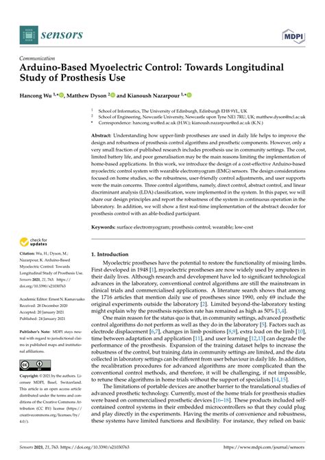 Arduino Based Myoelectric Control Towards Longitudinal Study Of Prosthesis Use Arduino Based Myoelectric Control Towards Longitudinal Study Of Prosthesis Use