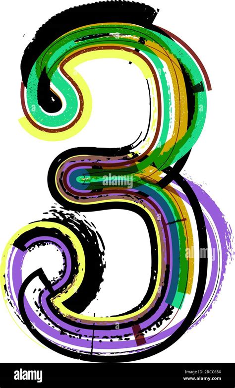 Art Sketched Fonts Number Symbols Vector Illustration Number 3 Stock
