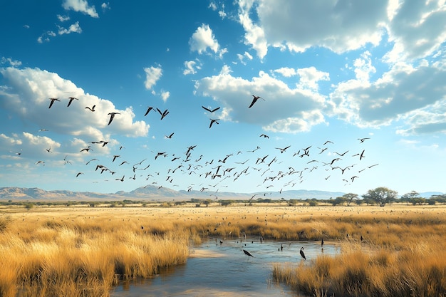 Capture Birds In The Savanna Drawing With Bold Strokes