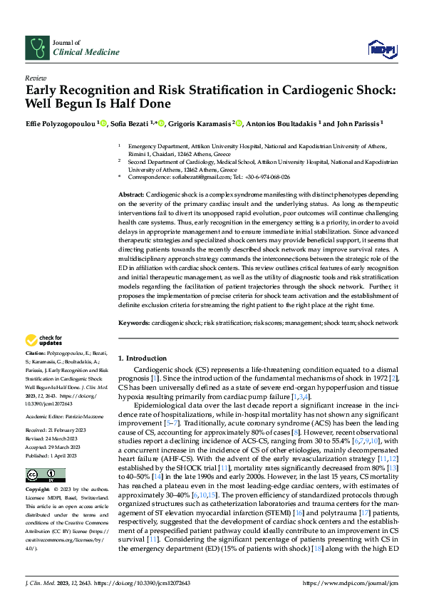 Early Recognition And Risk Stratification In Cardiogenic Shock Well Begun Is Half Done Early Recognition And Risk Stratification In Cardiogenic Shock Well Begun Is Half Done