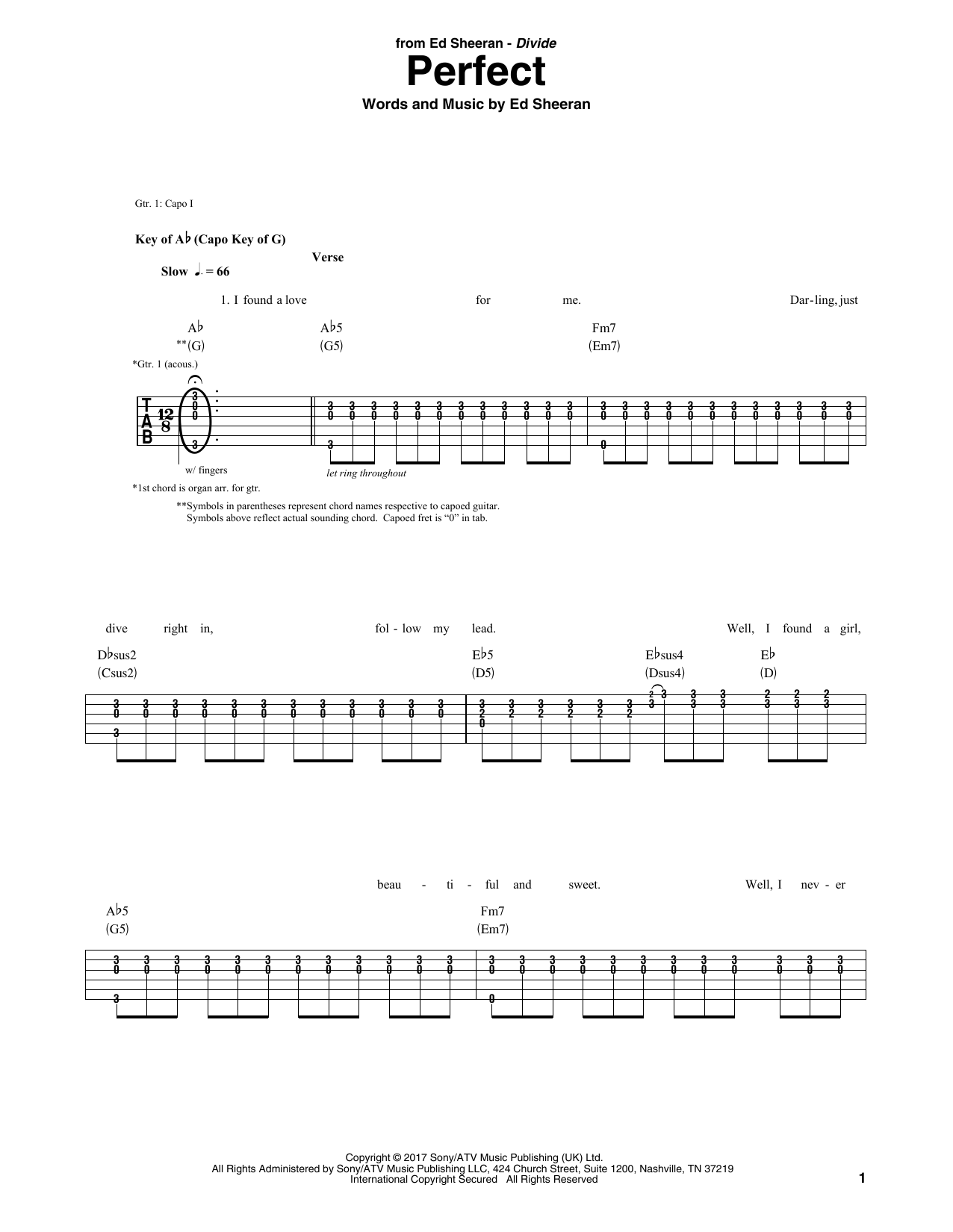 Ed Sheeran Perfect Guitar Tab By Partition Musicale