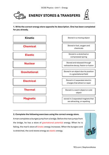 Energy Stores Amp Transfers Worksheet Amp Powerpoint Gcse Physics