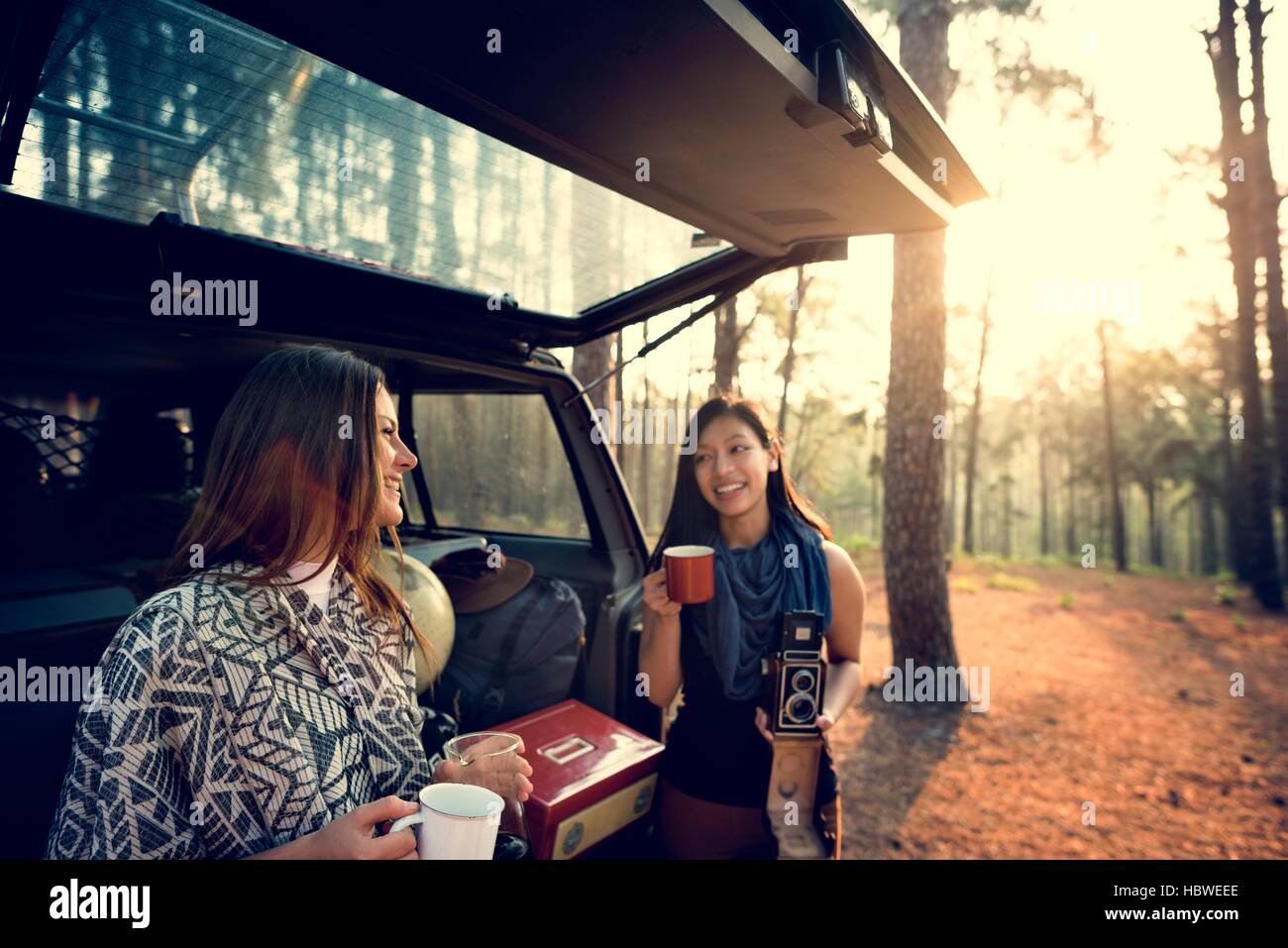 Girls Friends Exploring Outdoors Nature Concept Stock Photo Alamy