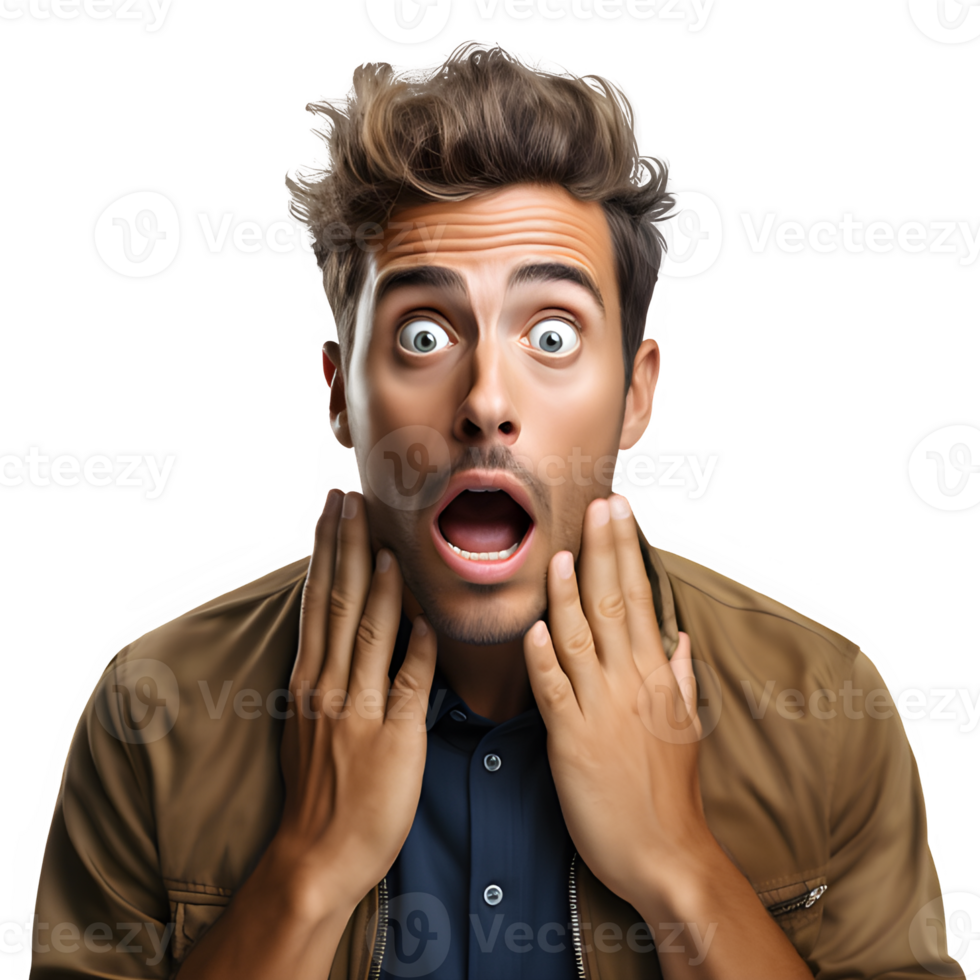 Half Body Portrait Of A Man With Shocked Expression Isolated On Half Body Portrait Of A Man With Shocked Expression Isolated On