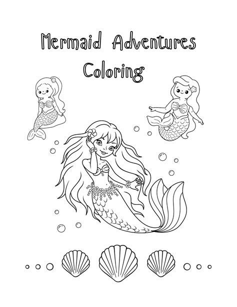 Mermaid Adventures Coloring Pages Etsy Mermaid Adventures Coloring Pages Etsy