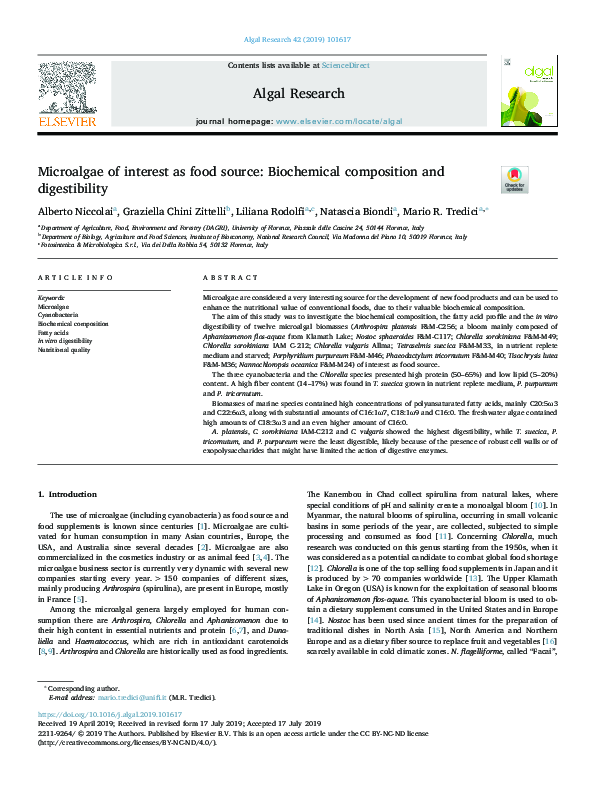 Microalgae Of Interest As Food Source Biochemical Composition And Digestibility Sciencedirect
