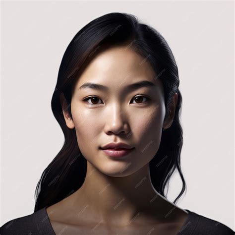 Premium Photo Close Up Portrait Of A Beautiful Asian Woman Against A Plain Background