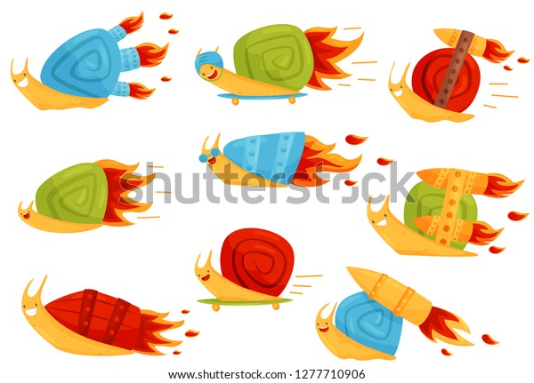 Premium Vector Collection Of Funny Snails With Turbo Speed Boosters Premium Vector Collection Of Funny Snails With Turbo Speed Boosters