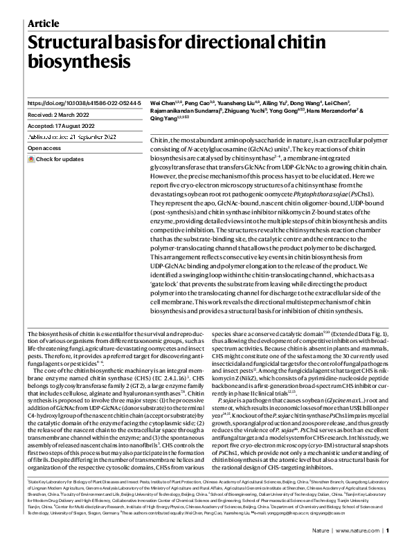 Structural Basis For Directional Chitin Biosynthesis Nature