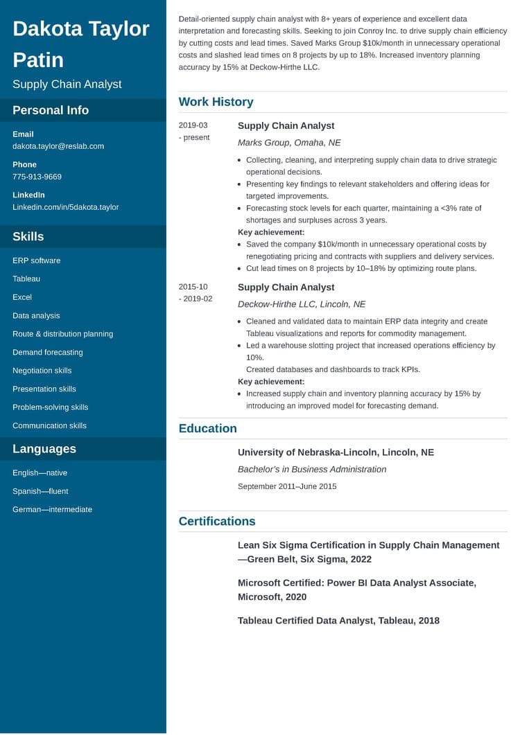 Supply Chain Analyst Resume Examples Template 20 Tips