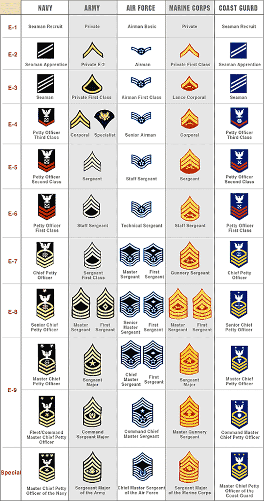 United States Military Rank Structure For The Air Force Army Marines