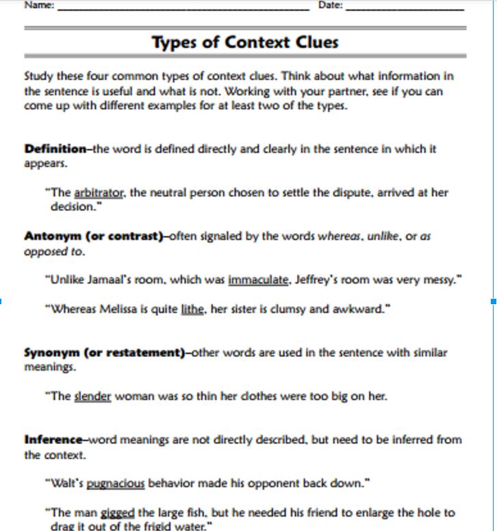 Use Of Context Clues Literacy Intervention Design Guide